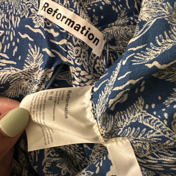 Reformation Rainey Dress Bali Blue Tropical One Shoulder Wrap Tie Size 8 - Picture 10 of 11